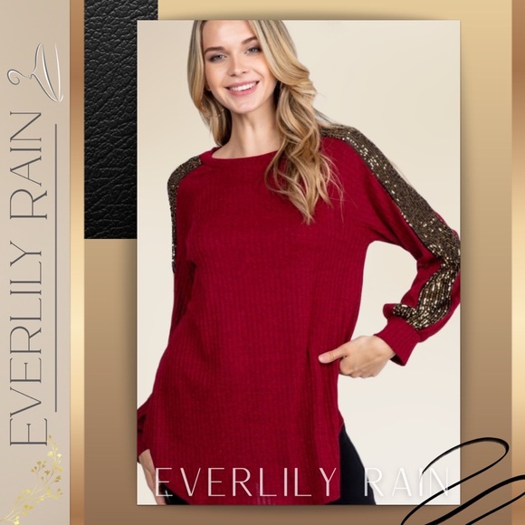 LAST ONE! Gorgeous Sequin Detailed Burgundy Top - Picture 3 of 10